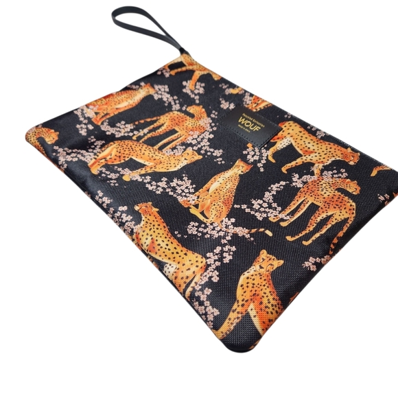 WOUF Salome XL Pouch Bag Leopard Print Clutch Bag Recycled Leather Black NEW - Picture 8 of 16
